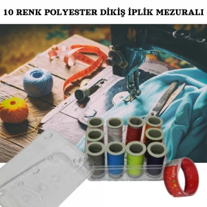 MEGA FAMİLY 10 RENK POLYESTER DİKİŞ İPLİK MEZURALI İĞNELİ