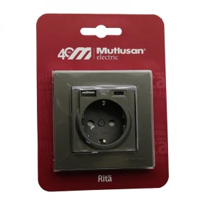 MUTLUSAN RİTA-2220 629 0286 ( BLİSTERLİ & KARTLI ) ( ANTRASİT & USB + TYPE-C ' Lİ TOPRAKLI PRİZ ) ÇERÇEVELİ*8X1