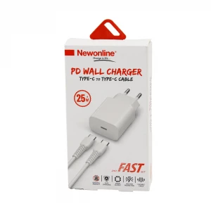 NEWONLİNE PD WALL CHARGER NW-CTOC-SET ( TYPE-C & TYPE-C ) EV BAŞLIK & KABLO SET ( HIZLI ) ( 25W )*100