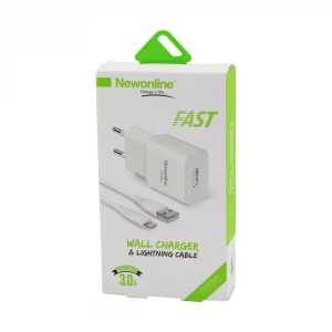 NEWONLİNE WALL CHARGER NW-USBTOIPH-SET ( USB & IPHONE ) EV BAŞLIK & KABLO SET ( HIZLI ) ( 3.0A )*100