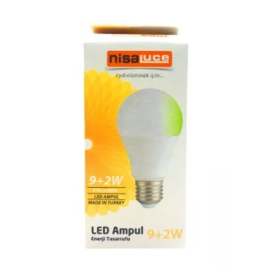NİSALUC EAMP-074/BY ( 9+2W ) ( E27 ) ( BEYAZ-YEŞİL ) LED AMPUL*10X10
