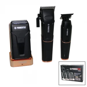 POWERTEC TR-5400-C-T-S (3LÜ SET) PROF.BERBER TRAŞ MAKİNE (SAÇ KESME & ENSE ÇİZİM & SIFIR SAKAL) (USB ŞARJLI)*12