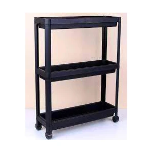 SLİM TEKERLİ OM-0600 OM-3010 ( 3 ( ÇUKUR ) RAFLI & SİYAH ) ÇOK AMAÇLI RAF ÜNİTESİ*6