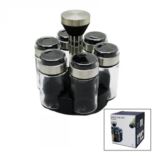 SPICE JAR TLG-041 YAKUT-10755 ( 6PCS ) ( YUVARLAK ) CAM & KROM KAPLI KAPAK TUZLUK & BAHARATLIK ( DÖNER STANDLI )*24