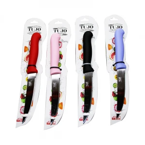 TUJO KNIVES-2204 ( TEKLİ ) ( KARTELALI ) TIRTIRLI SEBZE & EKMEK BIÇAK & RENKLİ PLASTİK SAPLI*260