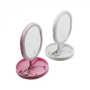 YAKUT-10671 ( 6" ) ( LEDLİ & USB ŞARJLI & YUVARLAK ) PLASTİK MAKYAJ AYNASI ( TAKI SEPETLİ AYAKLI )*48