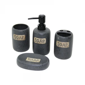 YAKUT-11664 (4 PCS) ( ANTRASİT GRİ ) SERAMİK BANYO TEMİZLİK SETİ (SIVI & KATI SABUNLUK & DİŞ FIRÇALIK & MACUNLUK)*12