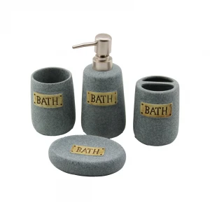 YAKUT-11666 (4 PCS) ( GRİ ) SERAMİK BANYO TEMİZLİK SETİ (SIVI & KATI SABUNLUK & DİŞ FIRÇALIK & MACUNLUK)*12