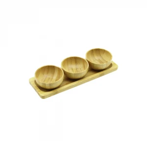 YAKUT-12381 ( 3PCS & STANDLI ) ( MİNİ=6CM ) AHŞAP BAMBU LOKUMLUK & ÇEREZLİK KASE*100